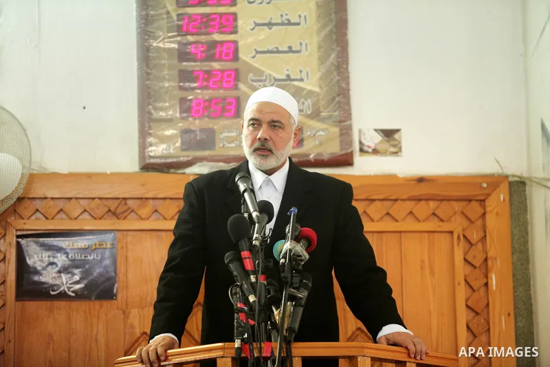 Palestinian Islamist movement Hamas' chief, Ismail Haniya gives a speech at a mosque during the Friday prayer on May 6, 2016 in Deir al-Balah, in the center of the Gaza Strip. Photo by Ashraf Amra