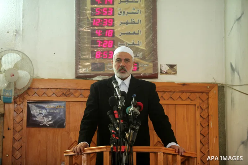 Palestinian Islamist movement Hamas' chief, Ismail Haniya gives a speech at a mosque during the Friday prayer on May 6, 2016 in Deir al-Balah, in the center of the Gaza Strip. Photo by Ashraf Amra