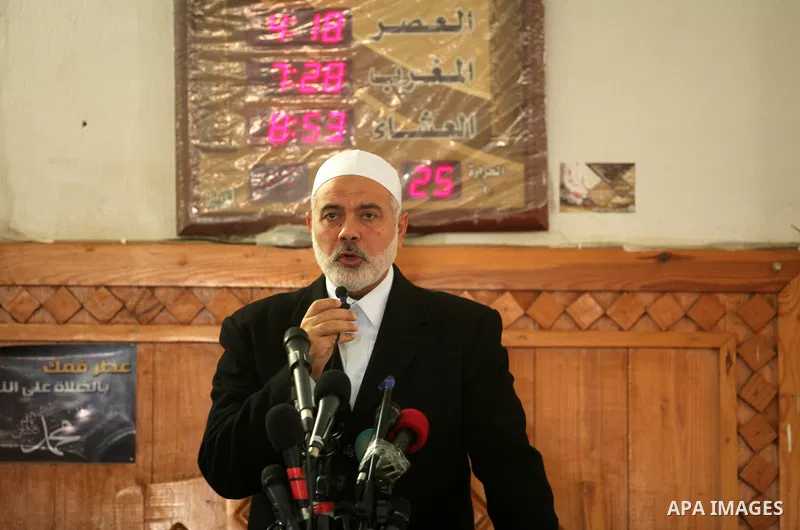 Palestinian Islamist movement Hamas' chief, Ismail Haniya gives a speech at a mosque during the Friday prayer on May 6, 2016 in Deir al-Balah, in the center of the Gaza Strip. Photo by Ashraf Amra
