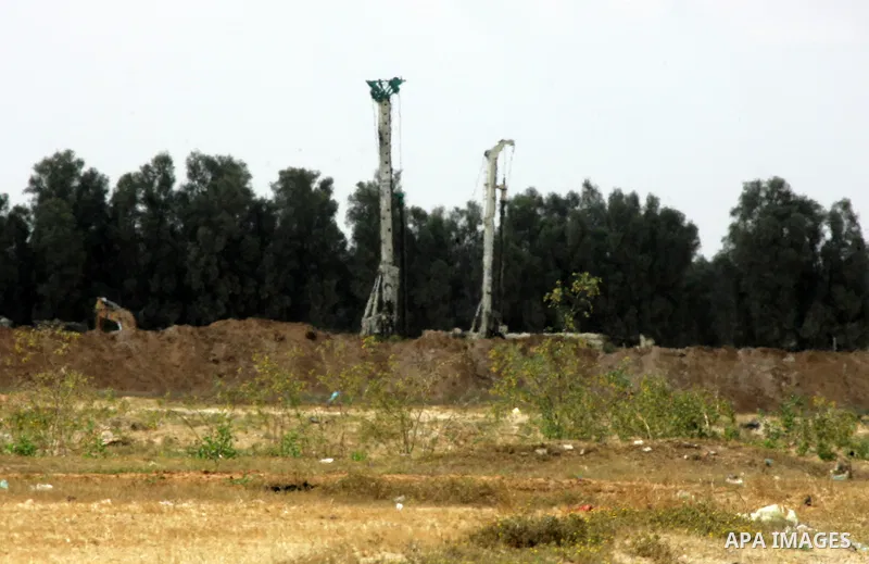A picture taken on May 7, 2016 shows drills bits along the border with the Gaza Strip as Israeli forces search for tunnels in an area near Rafah in the southern Gaza Strip near the border with Israel. There was no immedi...