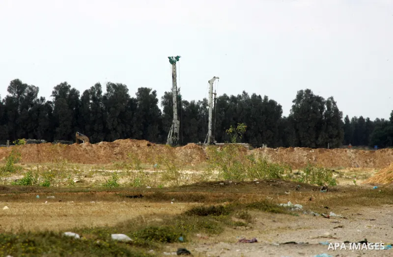 A picture taken on May 7, 2016 shows drills bits along the border with the Gaza Strip as Israeli forces search for tunnels in an area near Rafah in the southern Gaza Strip near the border with Israel. There was no immedi...