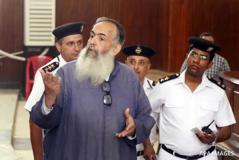 Egypt's Salafi leader and former presidential candidate Hazem Salah Abu Ismail attends his trial and 17 other defendants over charges of imposing Blockade on Nasr City Court in Cairo on May 12, 2016. Photo by Amr Sayed