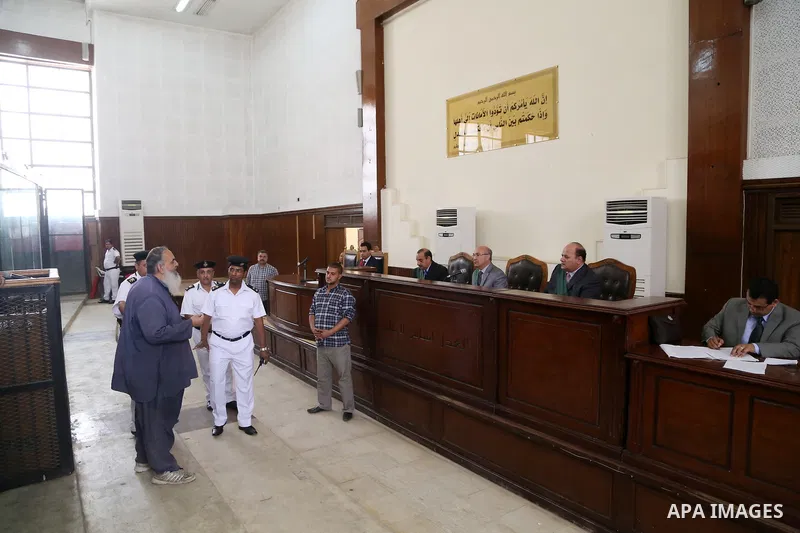 Egypt's Salafi leader and former presidential candidate Hazem Salah Abu Ismail attends his trial and 17 other defendants over charges of imposing Blockade on Nasr City Court in Cairo on May 12, 2016. Photo by Amr Sayed