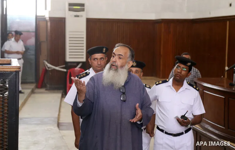 Egypt's Salafi leader and former presidential candidate Hazem Salah Abu Ismail attends his trial and 17 other defendants over charges of imposing Blockade on Nasr City Court in Cairo on May 12, 2016. Photo by Amr Sayed
