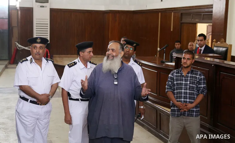 Egypt's Salafi leader and former presidential candidate Hazem Salah Abu Ismail attends his trial and 17 other defendants over charges of imposing Blockade on Nasr City Court in Cairo on May 12, 2016. Photo by Amr Sayed