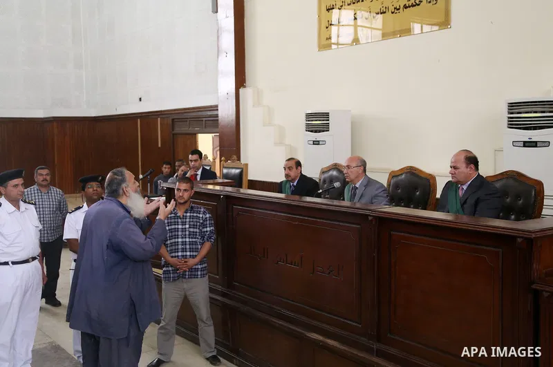 Egypt's Salafi leader and former presidential candidate Hazem Salah Abu Ismail attends his trial and 17 other defendants over charges of imposing Blockade on Nasr City Court in Cairo on May 12, 2016. Photo by Amr Sayed
