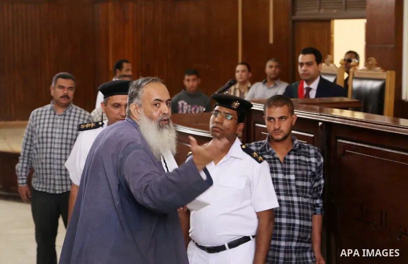 Egypt's Salafi leader and former presidential candidate Hazem Salah Abu Ismail attends his trial and 17 other defendants over charges of imposing Blockade on Nasr City Court in Cairo on May 12, 2016. Photo by Amr Sayed