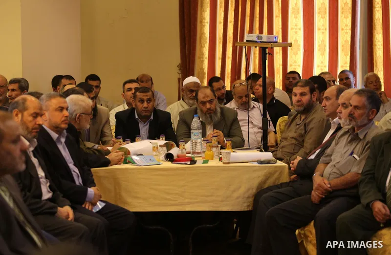 Palestinian Leaders take part in a press conference, in Gaza city, on may 14, 2016. Photo by Mohammed Asad