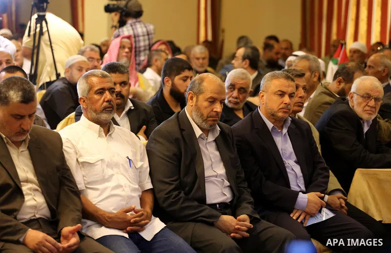 Palestinian Leaders take part in a press conference, in Gaza city, on may 14, 2016. Photo by Mohammed Asad