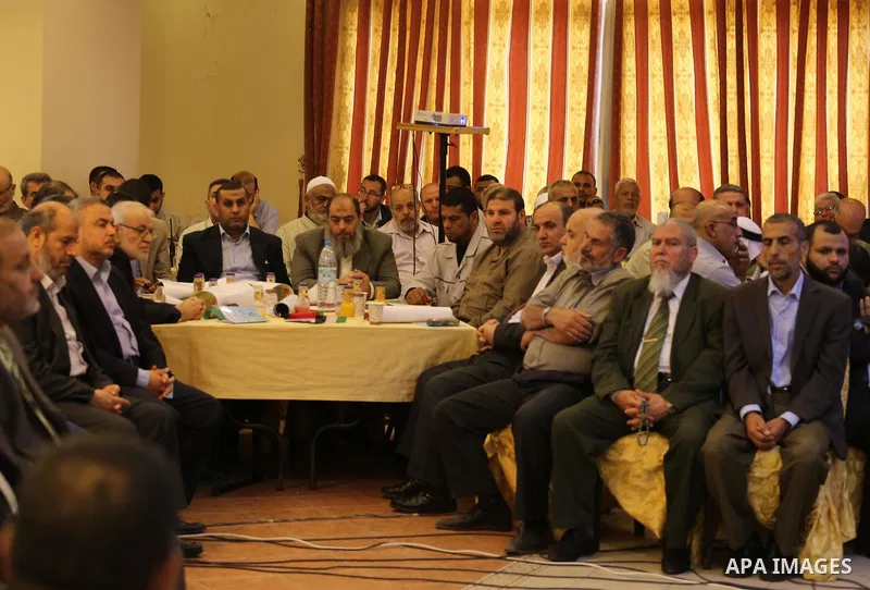 Palestinian Leaders take part in a press conference, in Gaza city, on may 14, 2016. Photo by Mohammed Asad