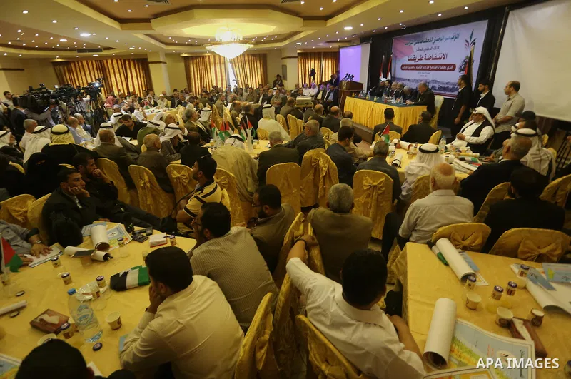 Palestinian Leaders take part in a press conference, in Gaza city, on may 14, 2016. Photo by Mohammed Asad