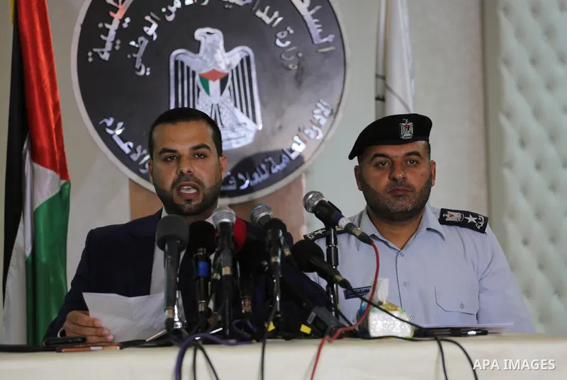 Eyad al-Bozm, the spokesman of the Palestinian Ministry of the Interior, speak during a press conference, in Gaza city, on may 14, 2016. Photo by Mohammed Asad