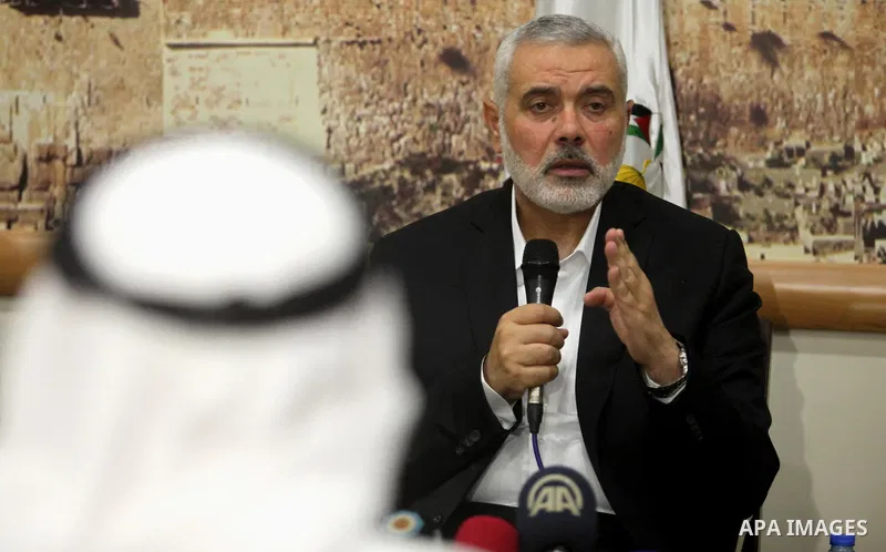 Senior Hamas leader Ismail Haniyeh, speaks during a meeting with Gaza Strip's notables in Gaza city, on May 17, 2016. Photo by Ashraf Amra