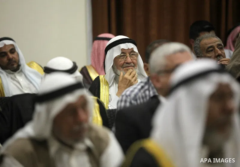 Senior Hamas leader Ismail Haniyeh, attends a meeting with Gaza Strip's notables in Gaza city, on May 17, 2016. Photo by Ashraf Amra