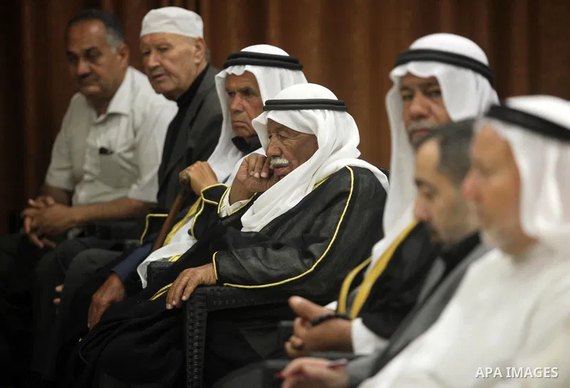 Senior Hamas leader Ismail Haniyeh, attends a meeting with Gaza Strip's notables in Gaza city, on May 17, 2016. Photo by Ashraf Amra
