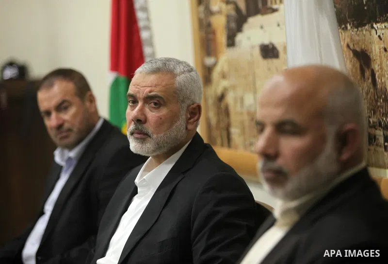 Senior Hamas leader Ismail Haniyeh, attends a meeting with Gaza Strip's notables in Gaza city, on May 17, 2016. Photo by Ashraf Amra