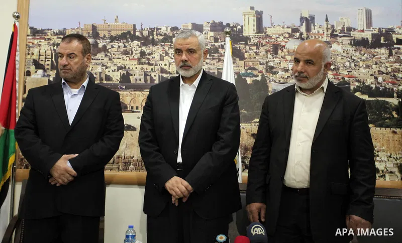 Senior Hamas leader Ismail Haniyeh, attends a meeting with Gaza Strip's notables in Gaza city, on May 17, 2016. Photo by Ashraf Amra