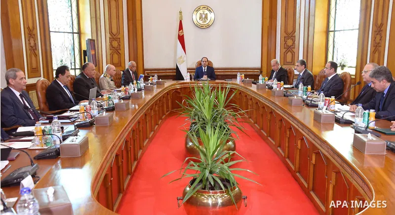 Egyptian President Abdel Fattah al-Sisi chairs a meeting of National Security Council to discuss an EgyptAir plane that vanished from radar en route from Paris to Cairo, in Cairo, Egypt, on May 19, 2016. Photo by Egyptia...