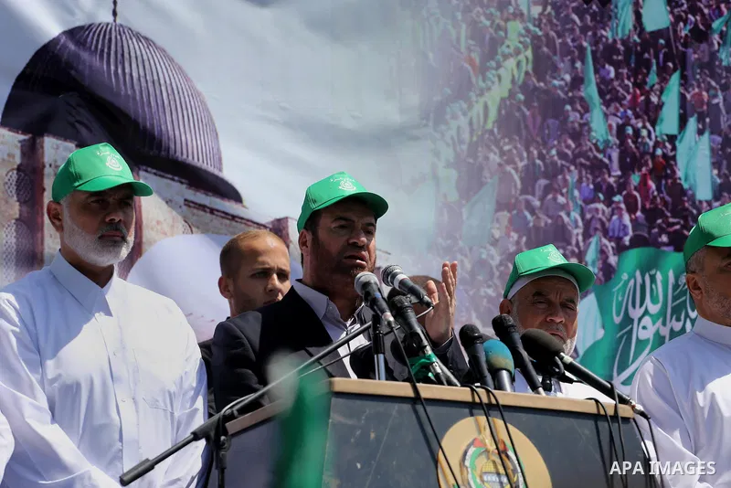 Senior Hamas leader Fathi Hammad speaks during a rally to commemorate the 68th anniversary of the "Nakba" or "catastrophe" in Arabic in reference to the establishment in 1948 of the state of Israel in Gaza city on May 20...