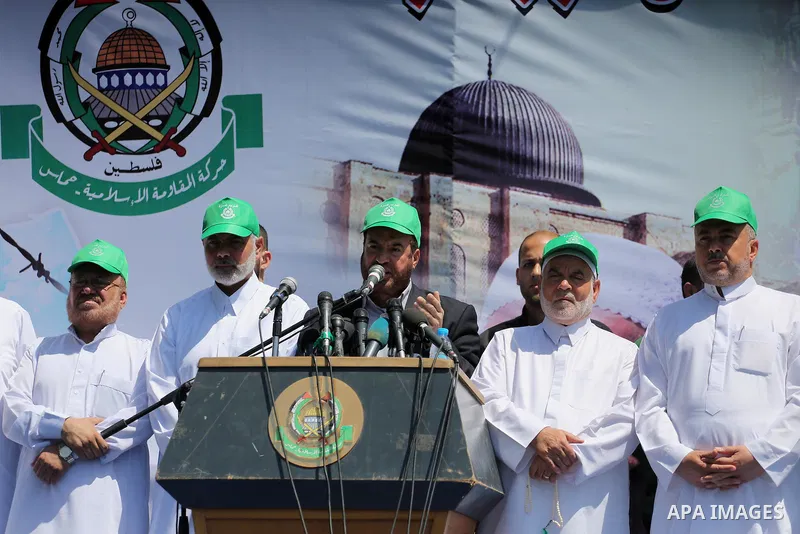 Senior Hamas leader Fathi Hammad speaks during a rally to commemorate the 68th anniversary of the "Nakba" or "catastrophe" in Arabic in reference to the establishment in 1948 of the state of Israel in Gaza city on May 20...