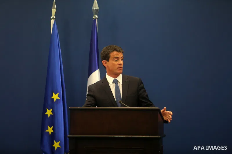 French Prime Minister Manuel Valls speaks following a meeting with Palestinian prime minister Rami Hamdallah in the West Bank city of Ramallah, on May 24, 2016. Palestinian prime minister Rami Hamdallah dismissed an Isra...