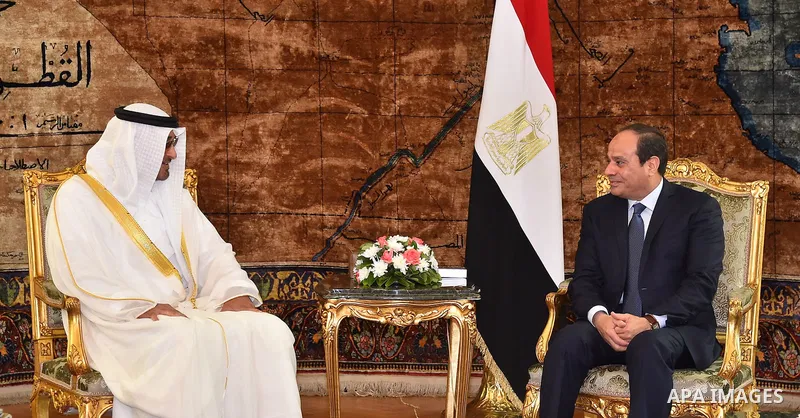 Egyptian President Abdel Fattah al-Sisi meets with Crown Prince of Abu Dhabi Sheikh Mohammed bin Zayed al-Nahyan in Cairo, Egypt, on May 25, 2016. Photo by Egyptian President Office