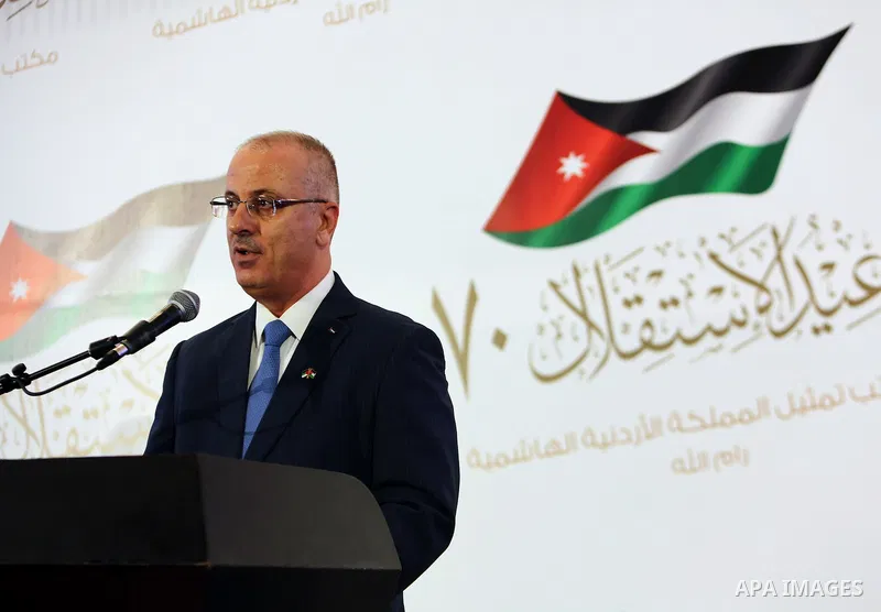 Palestinian Prime Minister Rami Hamdallah speaks during a ceremony on 70th anniversary of the independence the Hashemite Kingdom of Jordan, in the West Bank city of Ramallah, on May 25, 2016. Photo by Prime Minister Offi...