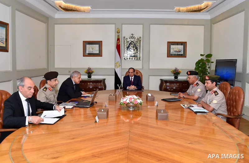 Egyptian President Abdel Fattah al-Sisi meets with Ibrahim Mahlab, presidential adviser for national projects, in Cairo, Egypt, on May 26, 2016. Photo by Egyptian President Office