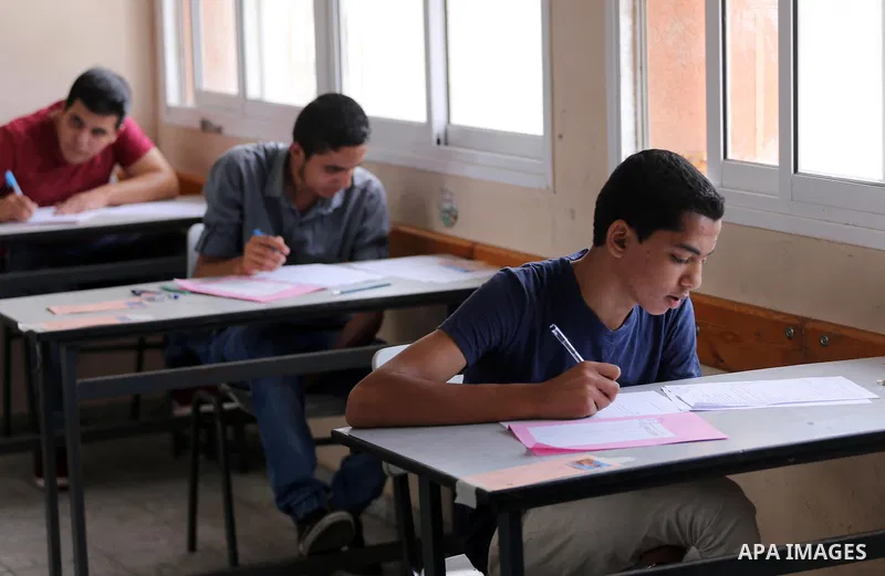 Palestinian students sit for their final high school exams, known as "Tawjihi", in Gaza city on May 28, 2016. Nearly 78,000 Palestinian students sat for the first session of their high school exams seeking to obtain the...
