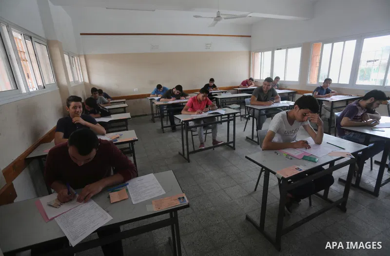 Palestinian students sit for their final high school exams, known as "Tawjihi", in Gaza city on May 28, 2016. Nearly 78,000 Palestinian students sat for the first session of their high school exams seeking to obtain the...