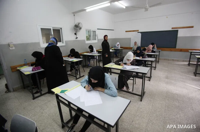 Palestinian students sit for their final high school exams, known as "Tawjihi", in the West bank city of Nablus on May 28, 2016. Nearly 78,000 Palestinian students sat for the first session of their high school exams see...