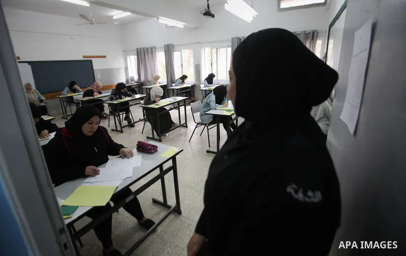 Palestinian students sit for their final high school exams, known as "Tawjihi", in the West bank city of Nablus on May 28, 2016. Nearly 78,000 Palestinian students sat for the first session of their high school exams see...