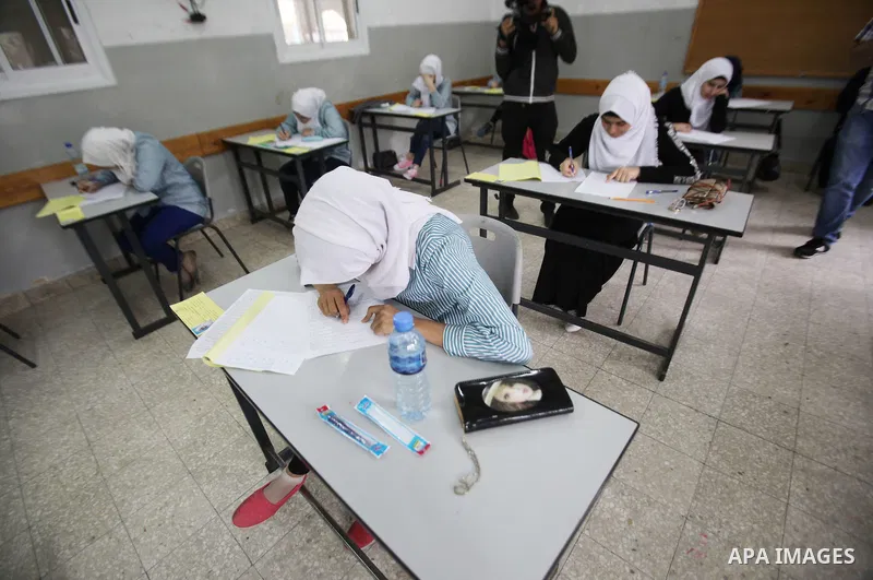 Palestinian students sit for their final high school exams, known as "Tawjihi", in the West bank city of Nablus on May 28, 2016. Nearly 78,000 Palestinian students sat for the first session of their high school exams see...