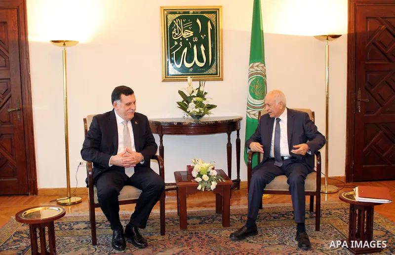 Arab League Secretary General Nabil al-Arabi meets with Libyan Foreign Minister, in cairo, on May 28, 2016. Photo by Egyptian President Office