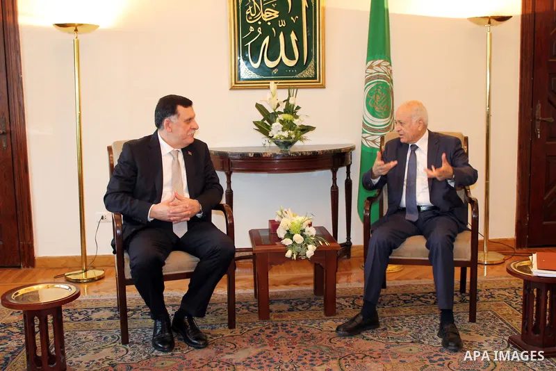 Arab League Secretary General Nabil al-Arabi meets with Libyan Foreign Minister, in cairo, on May 28, 2016. Photo by Egyptian President Office