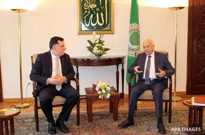 Arab League Secretary General Nabil al-Arabi meets with Libyan Foreign Minister, in cairo, on May 28, 2016. Photo by Egyptian President Office