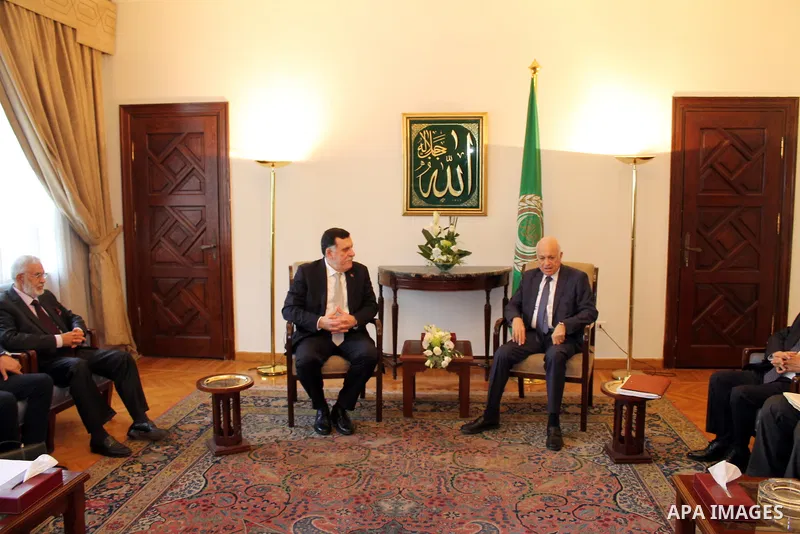 Arab League Secretary General Nabil al-Arabi meets with Libyan Foreign Minister, in cairo, on May 28, 2016. Photo by Egyptian President Office