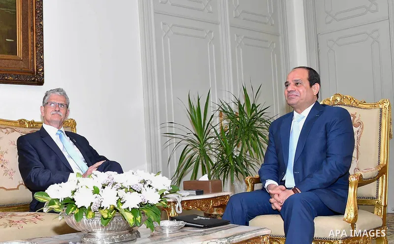Egyptian President Abdel-Fattah El-Sisi meets Head of the General Assembly of the United Nations, in Cairo, Egypt on May 28, 2016. Photo by Egyptian President Office