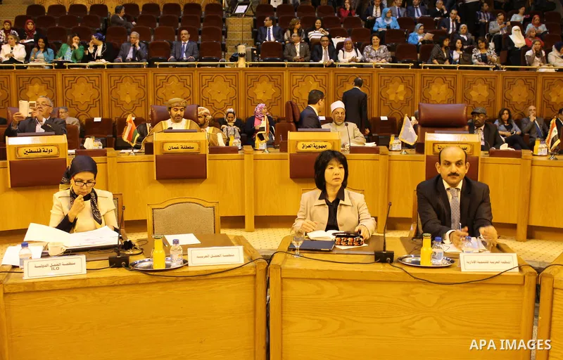 Heads of parliament for Arab countries attend a meeting at the Arab League's headquarters in the Egyptian capital, Cairo, on May 31, 2016. Photo by Stringer