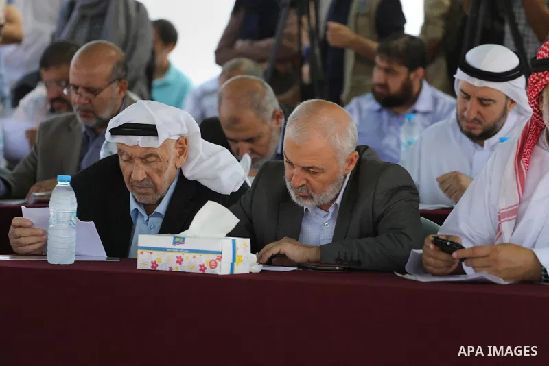 Members of the Palestinian legislative council from Hamas movement attend a meeting at the legislative council, at seaport of Gaza city, on 01 June 2016. Photo by Mohammed Asad
