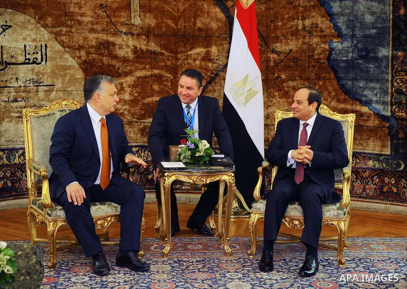Egyptian President Abdel-Fattah al-Sisi meets with Hungarian Prime Minister Viktor Orban at the presidential palace in Cairo, Egypt, on June 1, 2016. Photo by Egyptian President Office