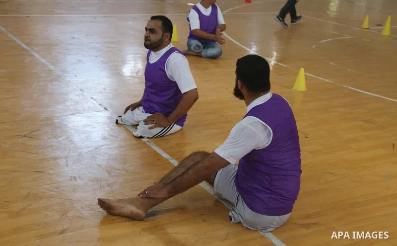 Disabled Palestinians take part in the closing ceremony of the wheelchairs basketball training camp organised by the International Committee of the Red Cross (ICRC) , in Gaza city on june 2, 2016. Photo by Nidal Alwaheid...