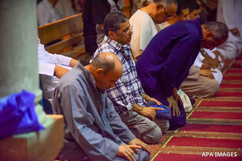 Egyptian Muslim worshipers perform "Taraweeh", nightly prayer of the month of Ramadan, at Amr Ibn al-Aas mosque, in Cairo, Egypt on June 08, 2016. Ramadan is sacred to Muslims because it is during that month that traditi...