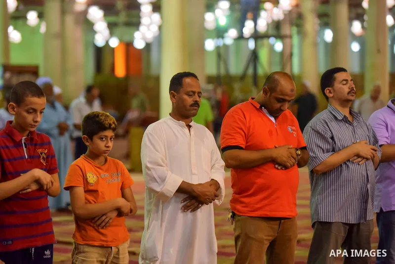 Egyptian Muslim worshipers perform "Taraweeh", nightly prayer of the month of Ramadan, at Amr Ibn al-Aas mosque, in Cairo, Egypt on June 08, 2016. Ramadan is sacred to Muslims because it is during that month that traditi...