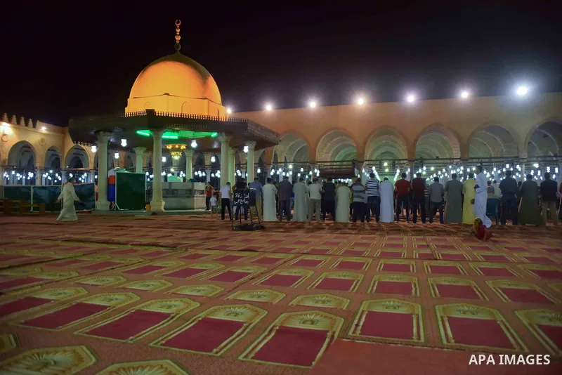 Egyptian Muslim worshipers perform "Taraweeh", nightly prayer of the month of Ramadan, at Amr Ibn al-Aas mosque, in Cairo, Egypt on June 08, 2016. Ramadan is sacred to Muslims because it is during that month that traditi...