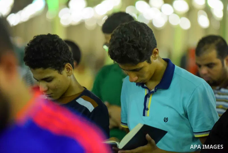 Egyptian Muslim worshipers perform "Taraweeh", nightly prayer of the month of Ramadan, at Amr Ibn al-Aas mosque, in Cairo, Egypt on June 08, 2016. Ramadan is sacred to Muslims because it is during that month that traditi...
