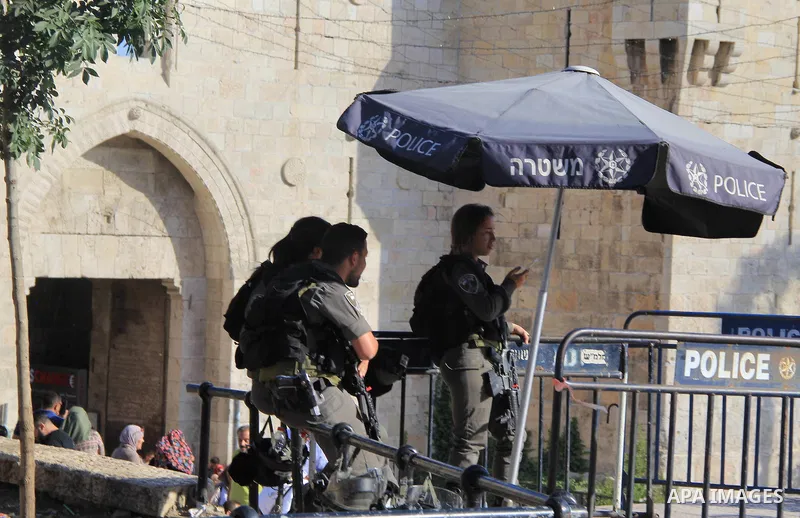Israeli policemen stand guard at the Al-Aqsa Mosque, in Jerusalem, on June 9, 2016. Photo by Mahfouz Abu Turk