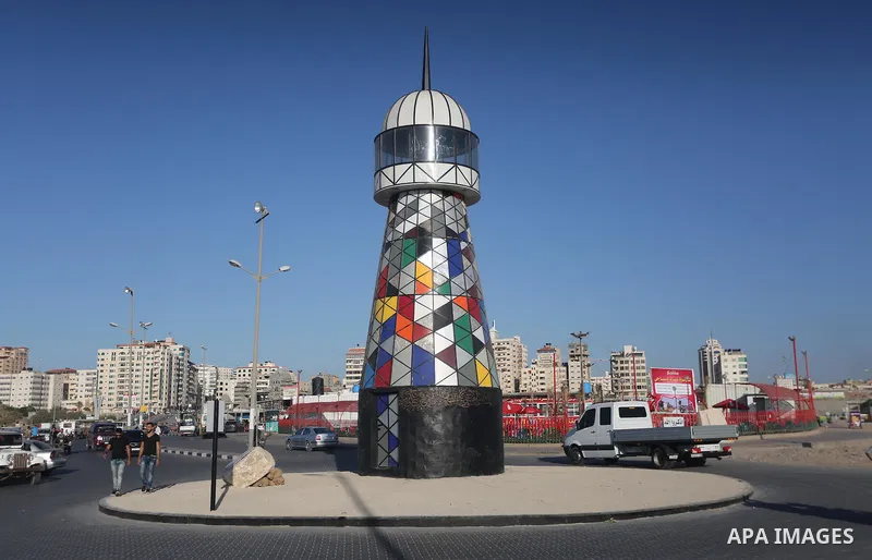 The general view show the lighthouse at the seaport of Gaza city, on June 10, 2016. Gaza lighthouse project depends on the recycling remnants of Israeli offensive on the Gaza Strip in 2014, for the Palestinian artist Sha...
