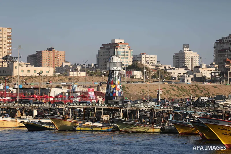 The general view show the lighthouse at the seaport of Gaza city, on June 10, 2016. Gaza lighthouse project depends on the recycling remnants of Israeli offensive on the Gaza Strip in 2014, for the Palestinian artist Sha...