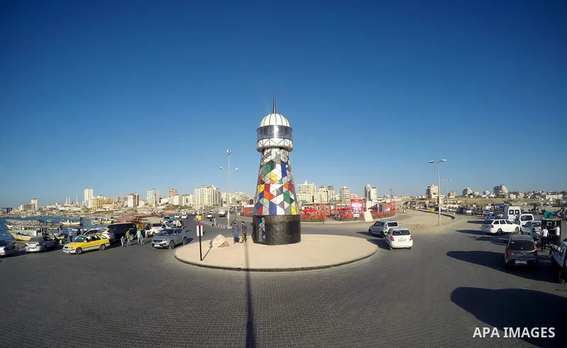 The general view show the lighthouse at the seaport of Gaza city, on June 10, 2016. Gaza lighthouse project depends on the recycling remnants of Israeli offensive on the Gaza Strip in 2014, for the Palestinian artist Sha...